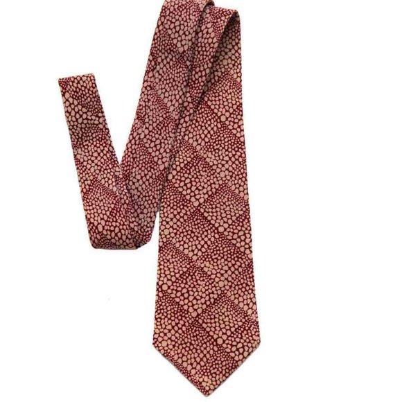 EMODA Italian Silk Tie Red Tan Abstract Geometric Men's - Picture 1 of 2